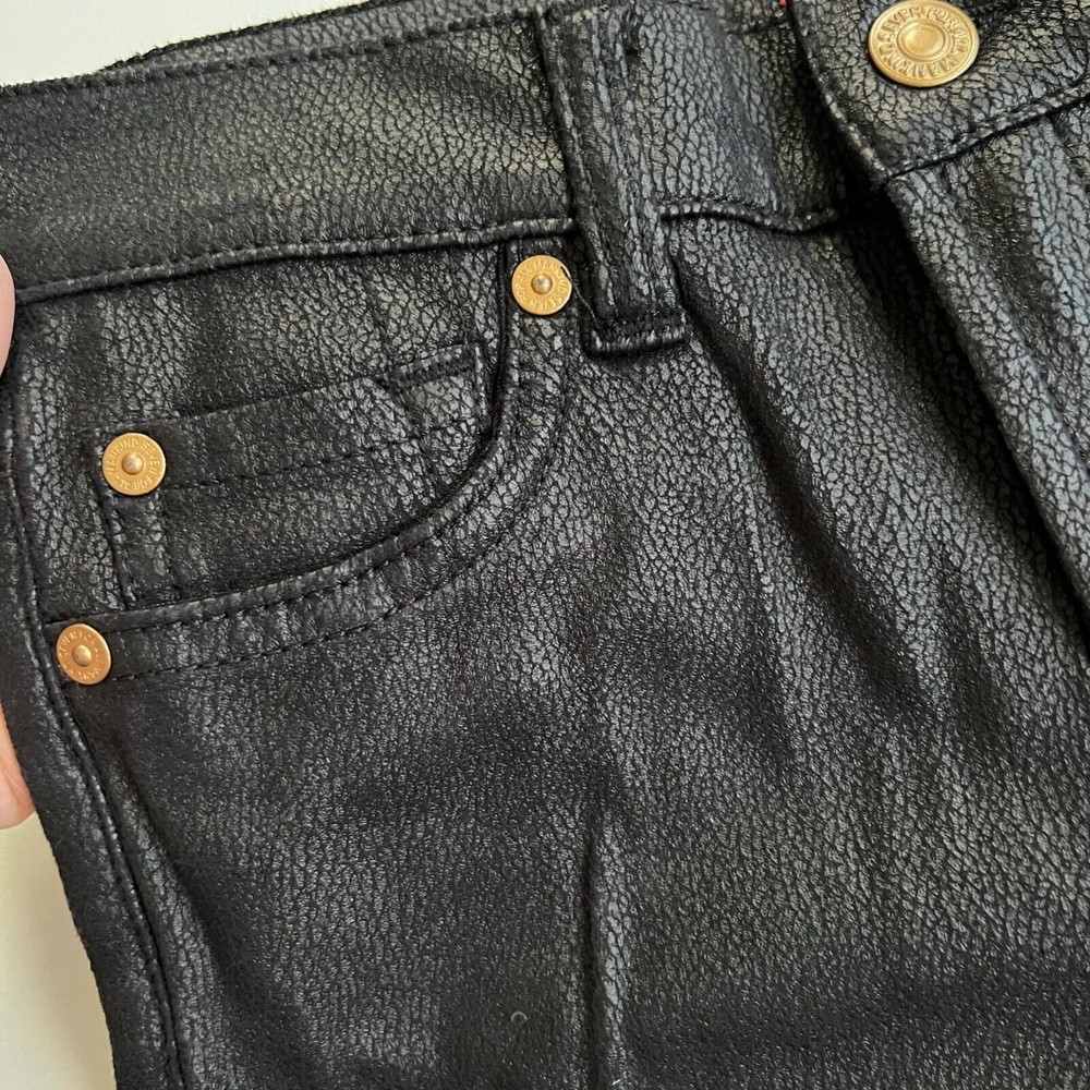 7 For All Mankind Jeans Pant Black Faux Crackle Leather Skinny Vegan Girls Sz 10